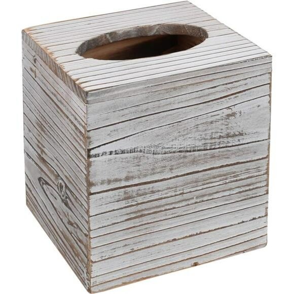 Wood square tissue box cover set of 2 decorative holder for bathroom bedroom off - Picture 4 of 8
